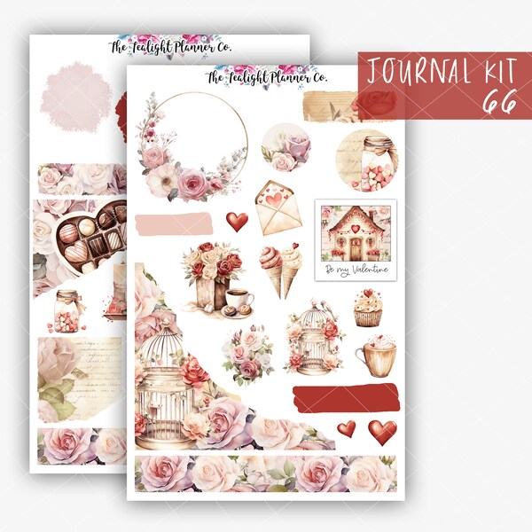 Be My Valentine Journal Sticker Kit, Valentine's Day Journal Stickers, Valentines Stickers, Journaling Stickers, Decorative Sticker - Kit 66