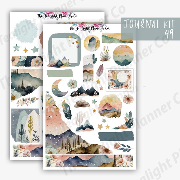 Western Sky Journal Sticker Kit, Journal Stickers, Mountain Stickers, Moon Planner Stickers, Outdoors Stickers, Journaling Stickers - Kit 49