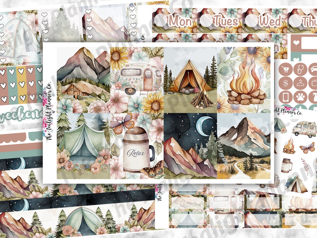 Mountain Camping Sticker Kit, Mountain Stickers, Camping Stickers ...