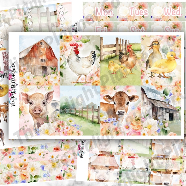 Farm Life Planner Sticker Kit, Farm Stickers, Cow Stickers, Country Planner Stickers, Weekly Sticker Kit, Chicken Stickers, Barn Stickers