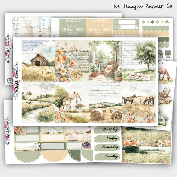 Countryside Sticker Kit, Country Stickers, Weekly Sticker Kit, Planner Stickers, Nature Sticker, Vertical Planner Sticker Kit, Farm Sticker