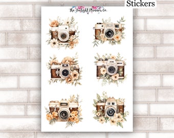 Vintage Camera Stickers, Decorative Stickers, Stickers for Journaling, Junk Journal Stickers, Planner Stickers, Floral Stickers - D121