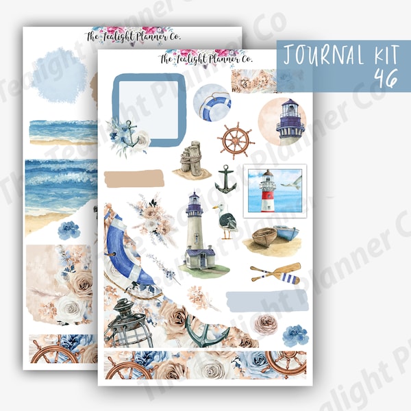 Sea Life Journal Sticker Kit, Nautical Stickers for Journaling, Beach Journal Stickers, Ocean Sticker, Journal Stickers for Summer - Kit46