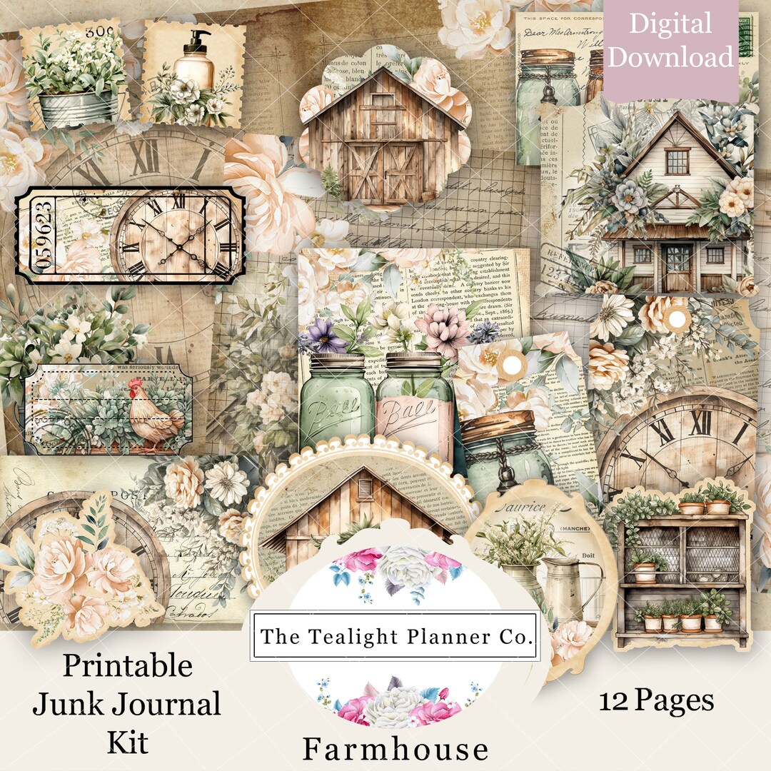 Farmhouse Junk Journal Kit, Printable Junk Journal, Rustic Journal ...