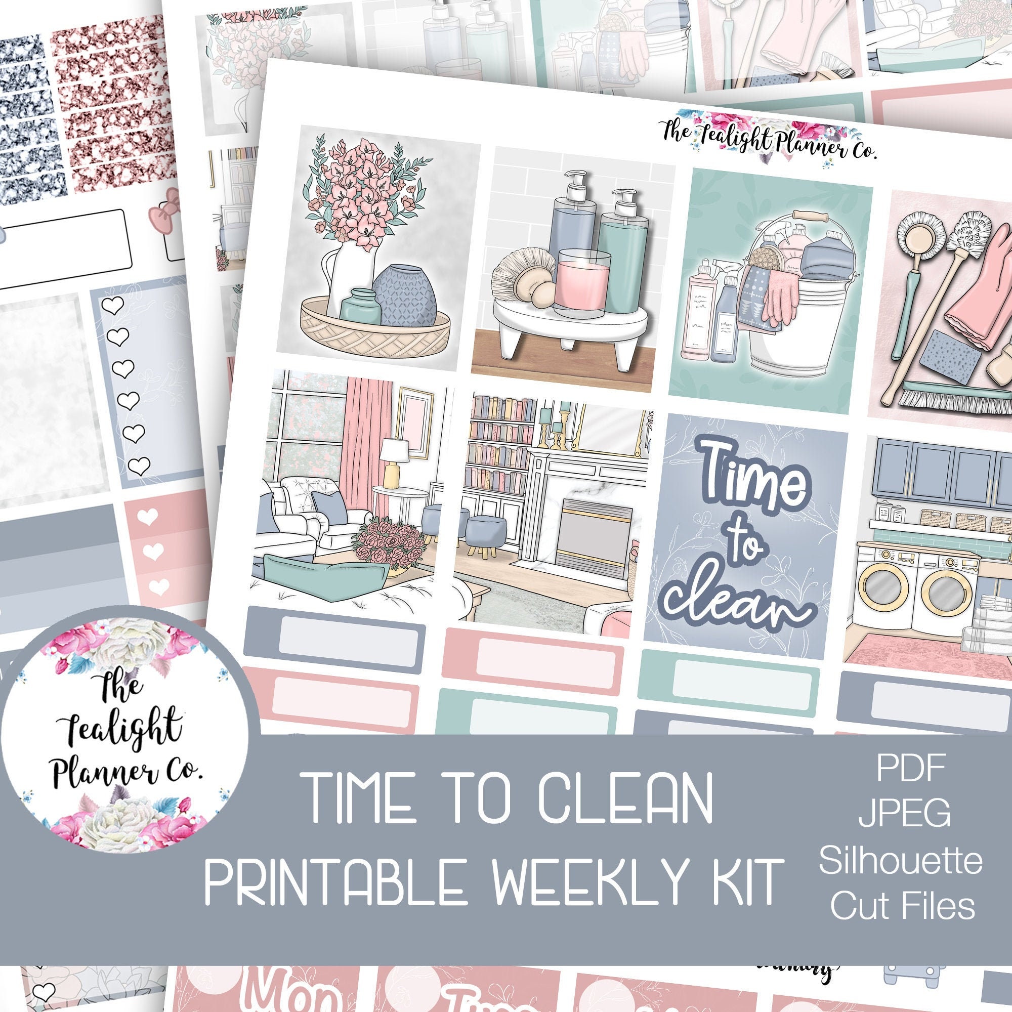 Cleaning Printable Sticker Kit Digital Planner Stickers Etsy