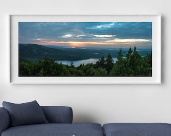 Panoramic Maine Photography, Large Wall Art Print, Mountain Landscape Photography, Fine Art Print, Cadillac Mountain Sunset