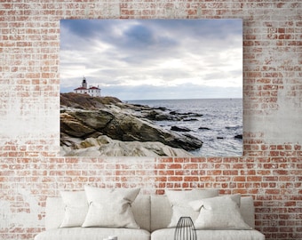 Rhode Island Nautical Decor, New England Artwork, Large Wall Art Print, Cottage Wall Decor, Lighthouse Print, Beavertail Lighthouse