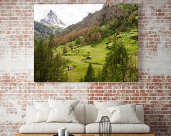 Switzerland Landscape Photography, Zermatt Travel Photography, Large Photo Print, Matterhorn Mountaintop Wall Art, "Zermatt Valley"