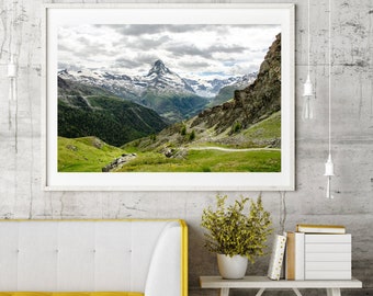 Switzerland Valley Landscape Photography, Zermatt Travel Photography, Large Photo Print, Matterhorn Mountaintop Wall Art, Switzerland Hiking