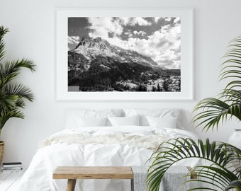 Switzerland Black White Landscape Photography, Grindelwald, Mountain Photography, Large Fine Art Photo Print, Swiss Mountain Clouds