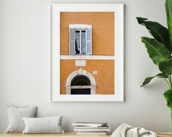 Rome Italy Architecture Photography, Large Wall Art Print, Italy Photography, Fine Art Print, Rome Art Print, Orange Wall Blue Shutters