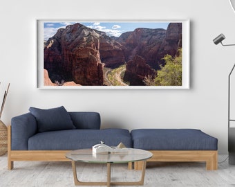 Panoramic Zion National Park, Angel's Landing Photography, Large Wall Art Print, Mountain Desert Landscape, Fine Art Print,  The Grotto