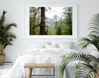 Switzerland Landscape Photography, Zermatt, Swiss Mountain Photography, Cottage Decor, Large Fine Art Photo Print, Zermatt Matterhorn Forest