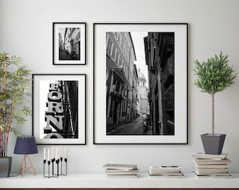 Schwarz und weiß Rom Stadt Architektur Straßenfotografie, großformatige Fotoabzüge, Fotodruck 3er Set, Rom Straße Wand Dekor