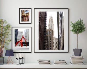 Chicago Architecture Street Winter Photography, Large Format Photo Prints, Photo Set of 3, City Photo Set Chicago Winter Wall Art