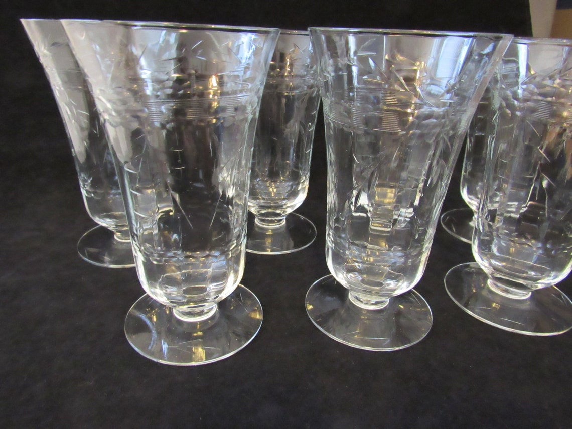 Etched and Cut Crystal Footed Tumblers Footed Water Glasses Etsy