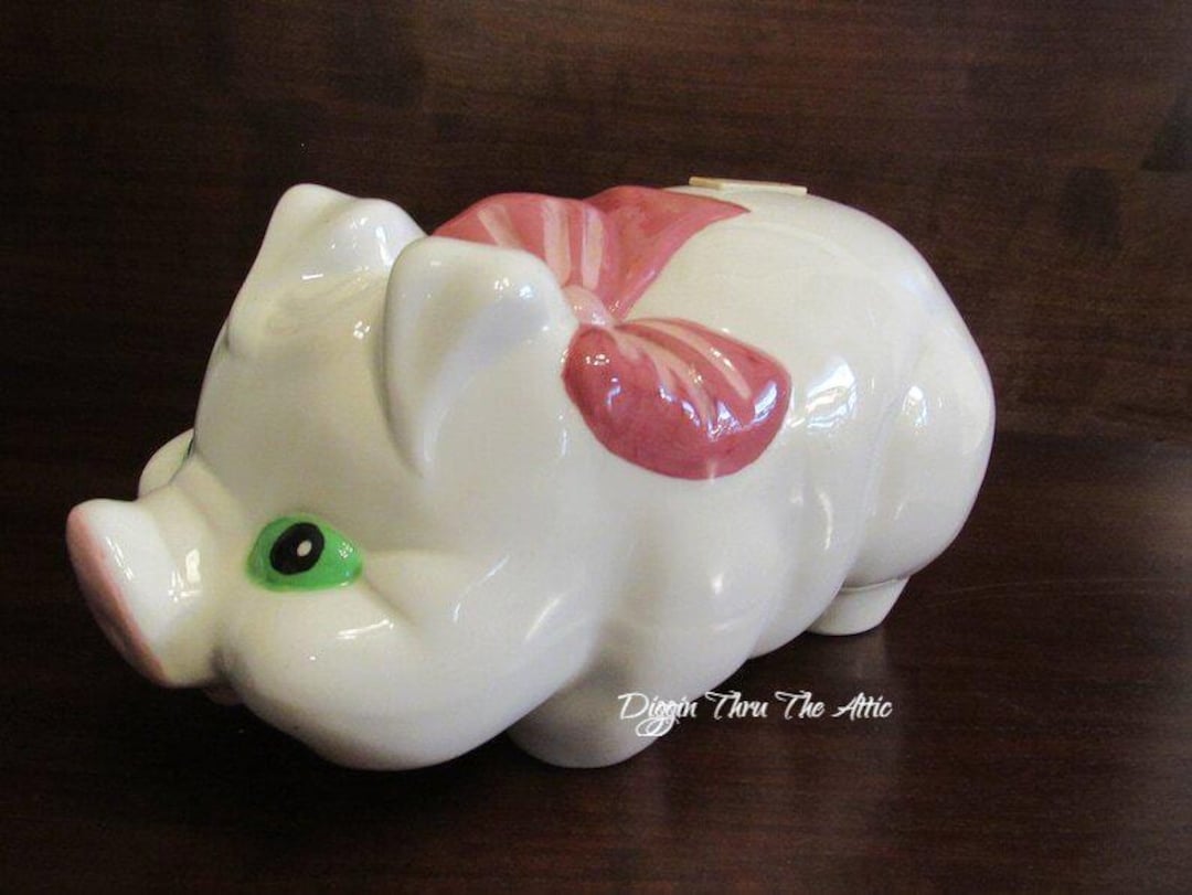 American Ceramic Piggy Bank With Large Pink Bow. (3691) - Etsy