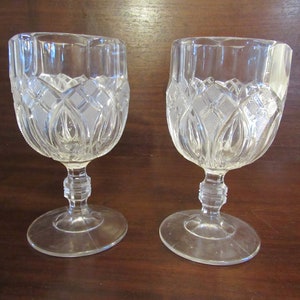 Pressed and Etched Glass Wine  Glasses, Set of 2.  (3021)