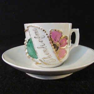 Antique German China Demitasse Cup and Saucer, Tea Cup and Saucer, Gold Trim.  (2706)