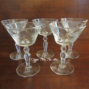 Champagne, Tall Sherbet Glasses, 3006-7 by Rock Sharpe, Pressed and Etched Crystal, Set of 5.  (3205)