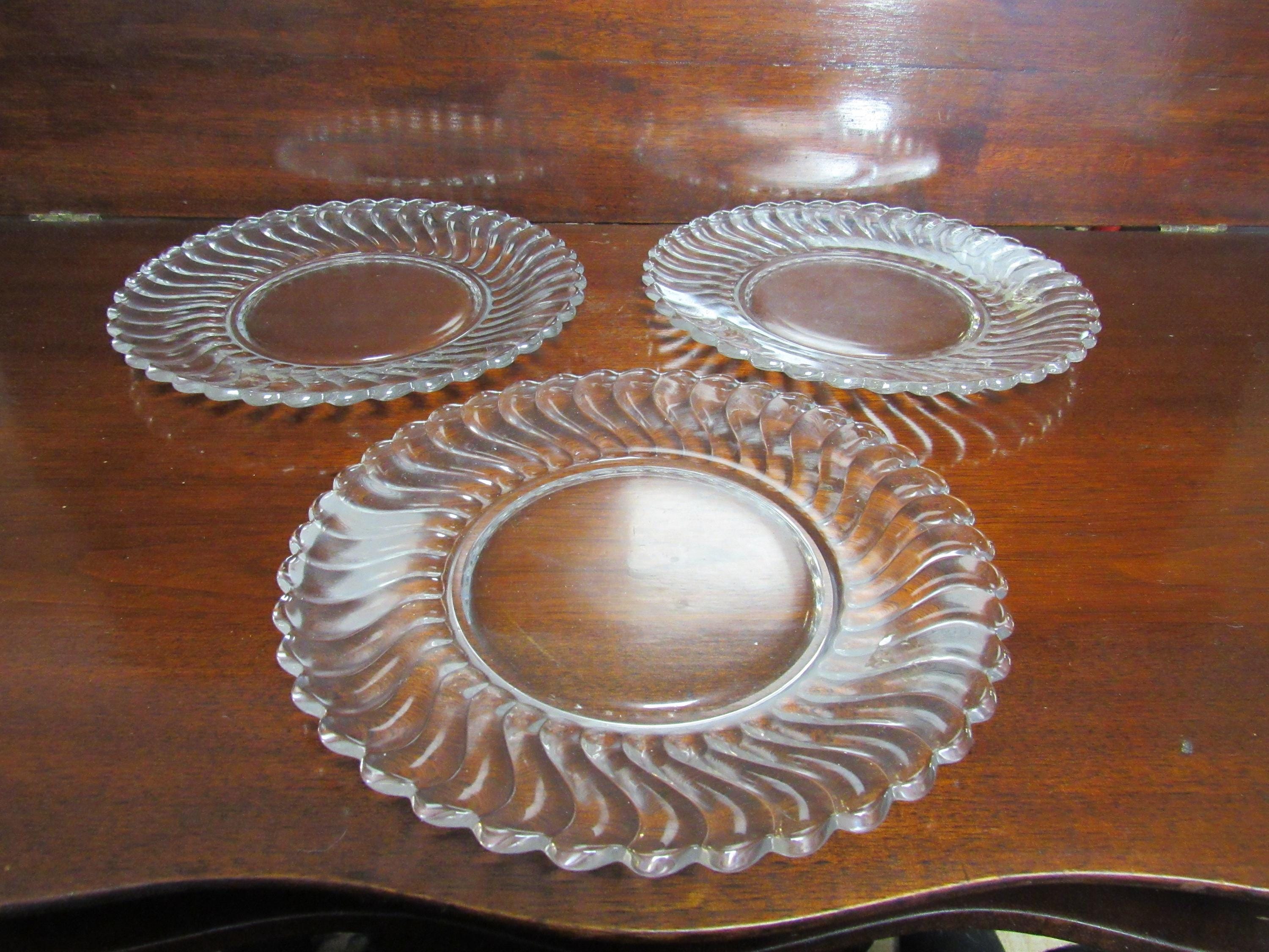 Luncheon Plates, Colony by Fostoria, Heavy Swirl Pattern, No 2412, Made from 1940-1973, Set of 3.  (3853)