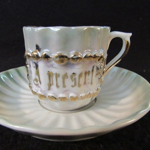Antique German Demitasse Cup and Saucer, Tea Cup and Saucer, A Present, Gold Trim.  (2710)