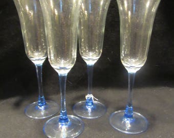 Blue Glass Champagne  Flutes, Champagne Flutes, Champagne Glasses, Set of 4 (1531)