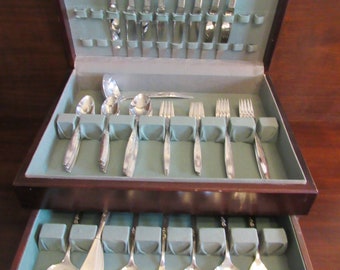 Enchantment- Gentle Rose SIlverplate  1960, Community by Oneida Silver, Silverware, Flatware, Service for 8, 65 Pieces.    (3553)