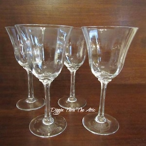 Clear Crystal Wine Glasses,  Water Glasses, Crystal Stemware, Barware, Set of 4  (2541)