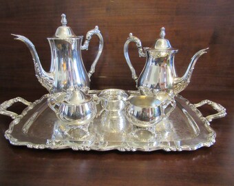 5 Piece Tea Service with 19 inch Tray, Du Maurier Silverplate by Oneida Silver.  (3699)