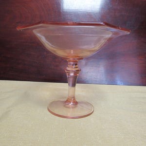 Depression Glass Pink Compote, Octagon Shaped Bowl, Pink Compote.   (3977)