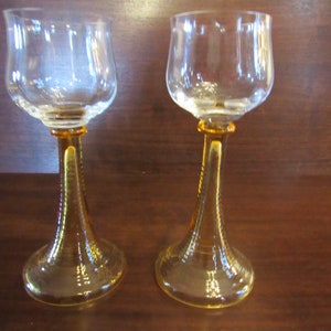 German Roemer  Hock Wine Glasses, Bee Hive Stem , Clear Bowl and Amber Stem, Barware, Set of 2.  (3065)