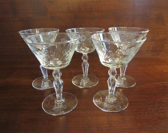 Champagne, Tall Sherbet Glasses, 3006-7 by Rock Sharpe, Pressed and Etched Crystal, Set of 5.  (3205)