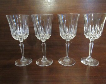 Set of 6 Cut Crystal Crisscross Fan Design WineWater Goblets
