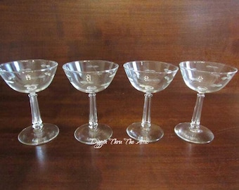 Champagne, Tall Sherbet Coups, 3002-1 by Libby Glass Company, Stem 3002, Cut and Etched Bowl.   (3828)