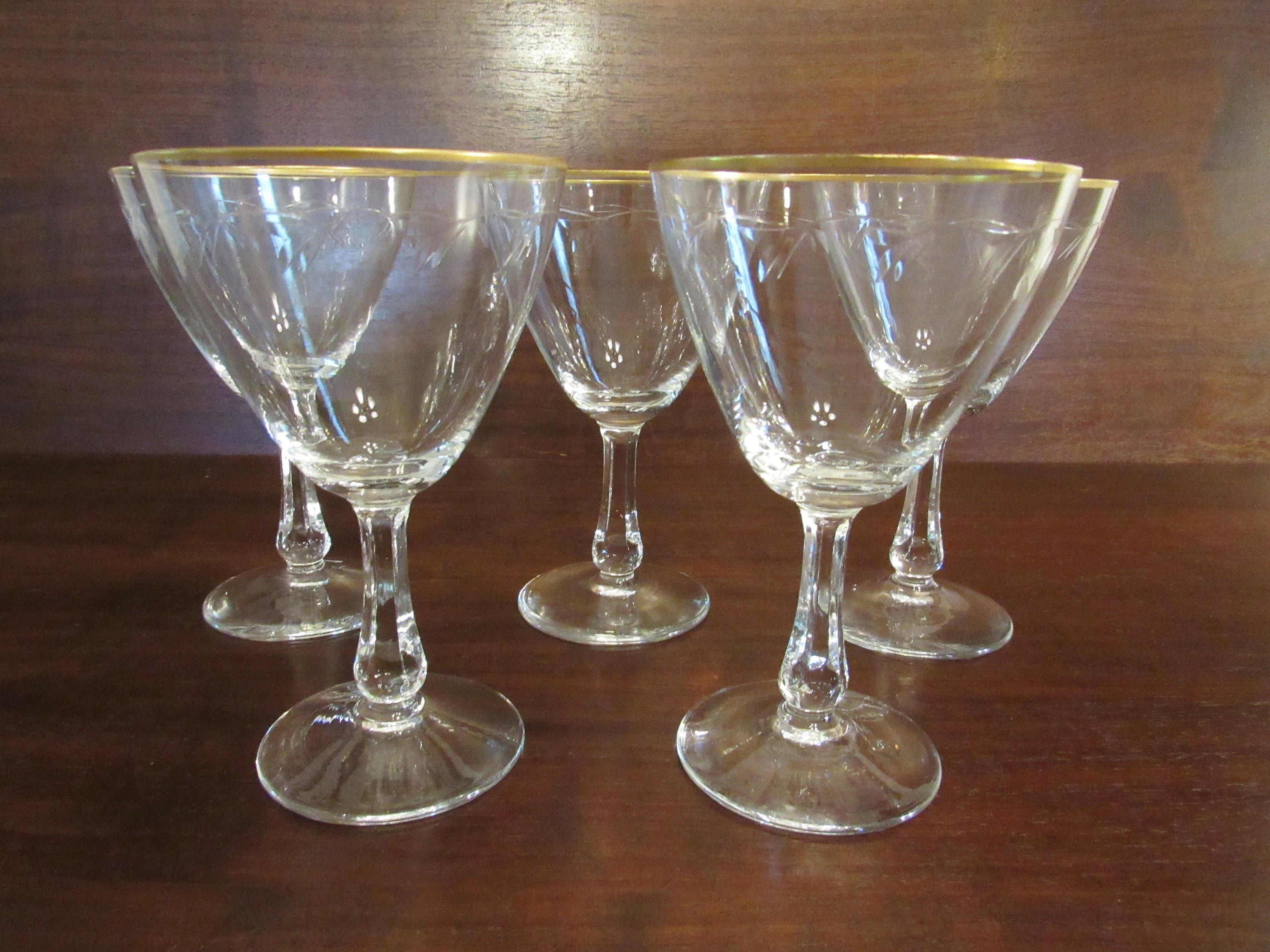 Gold Rim Wine Glasses Etched Crystal Stemware Barware Set Etsy UK