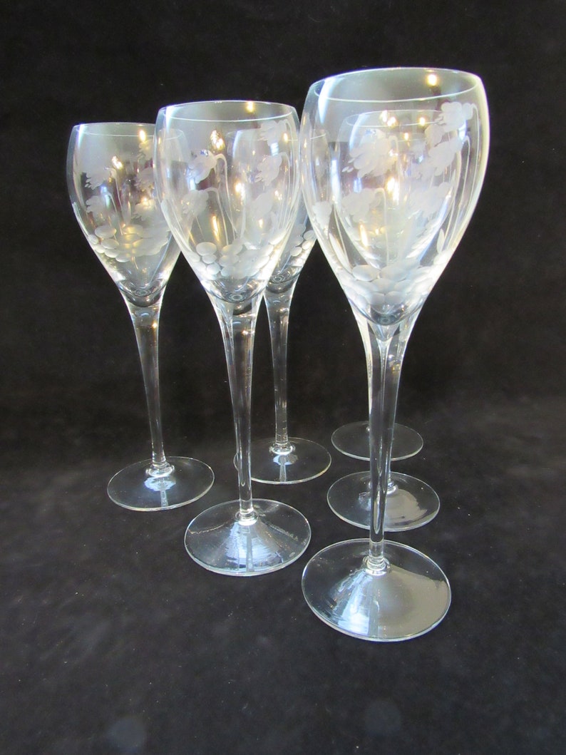 Etched Crystal Long Stemmed Glasses Crystal Wine Glasses Etsy