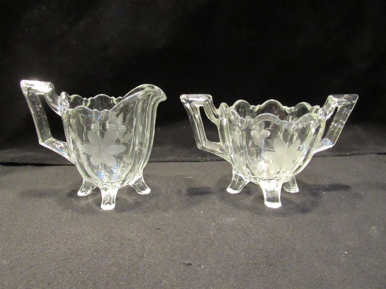 Etched Glass Sugar & Creamer Set 1672 Etsy