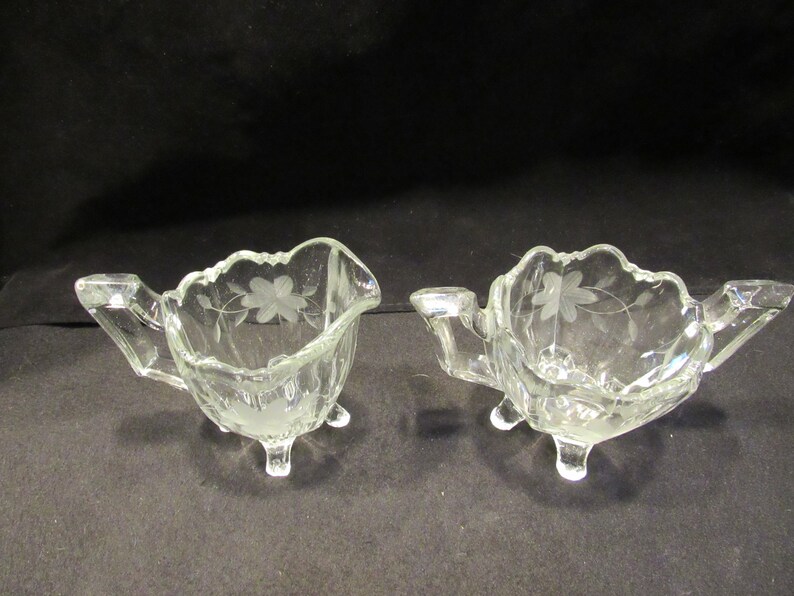 Etched Glass Sugar & Creamer Set 1672 Etsy