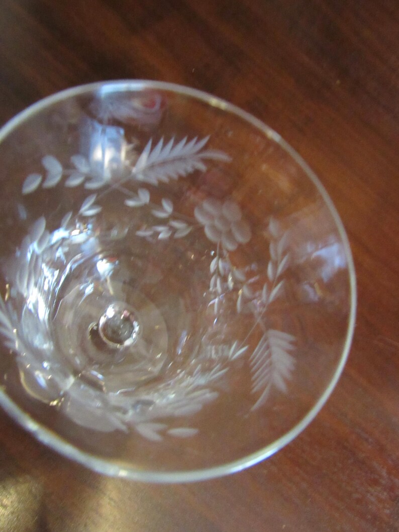 Etched Crystal Wine Glasses, Wheel Etches Stemware, Clear Optic Bowl