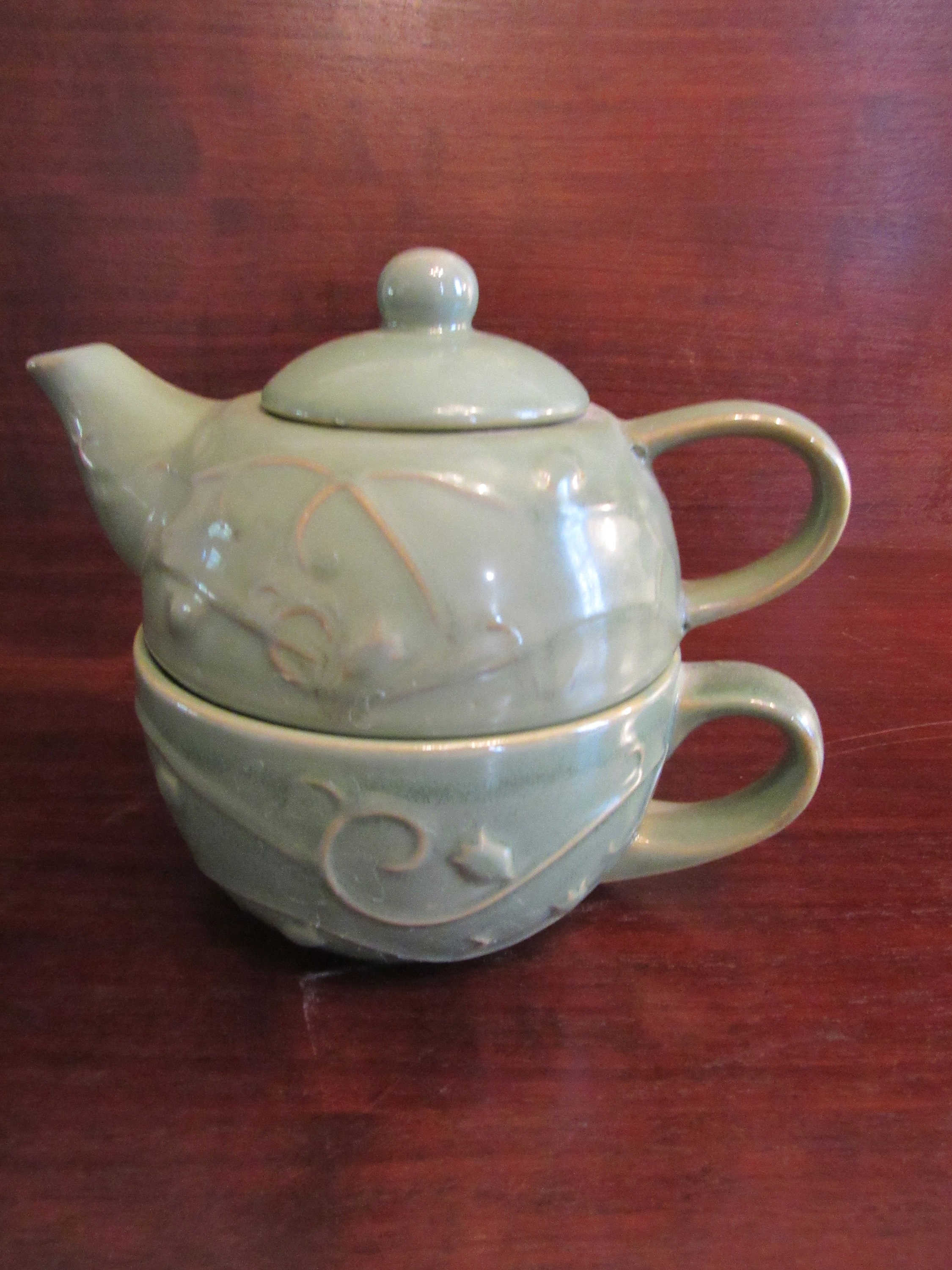 Pier One Blue China Tea Set Teapot and 3 Tea Cups Chinoiserie Tea