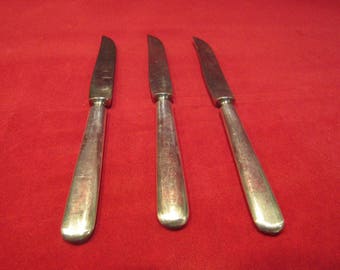 3 Fruit knives. Silver-plate Flatware, Plain Handles , American Silver Co. 1930's  (1470)