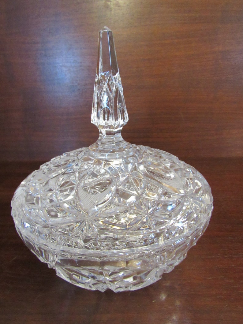 Lead Crystal Pressed Glass and Etched Candy Dish With Lid. Etsy