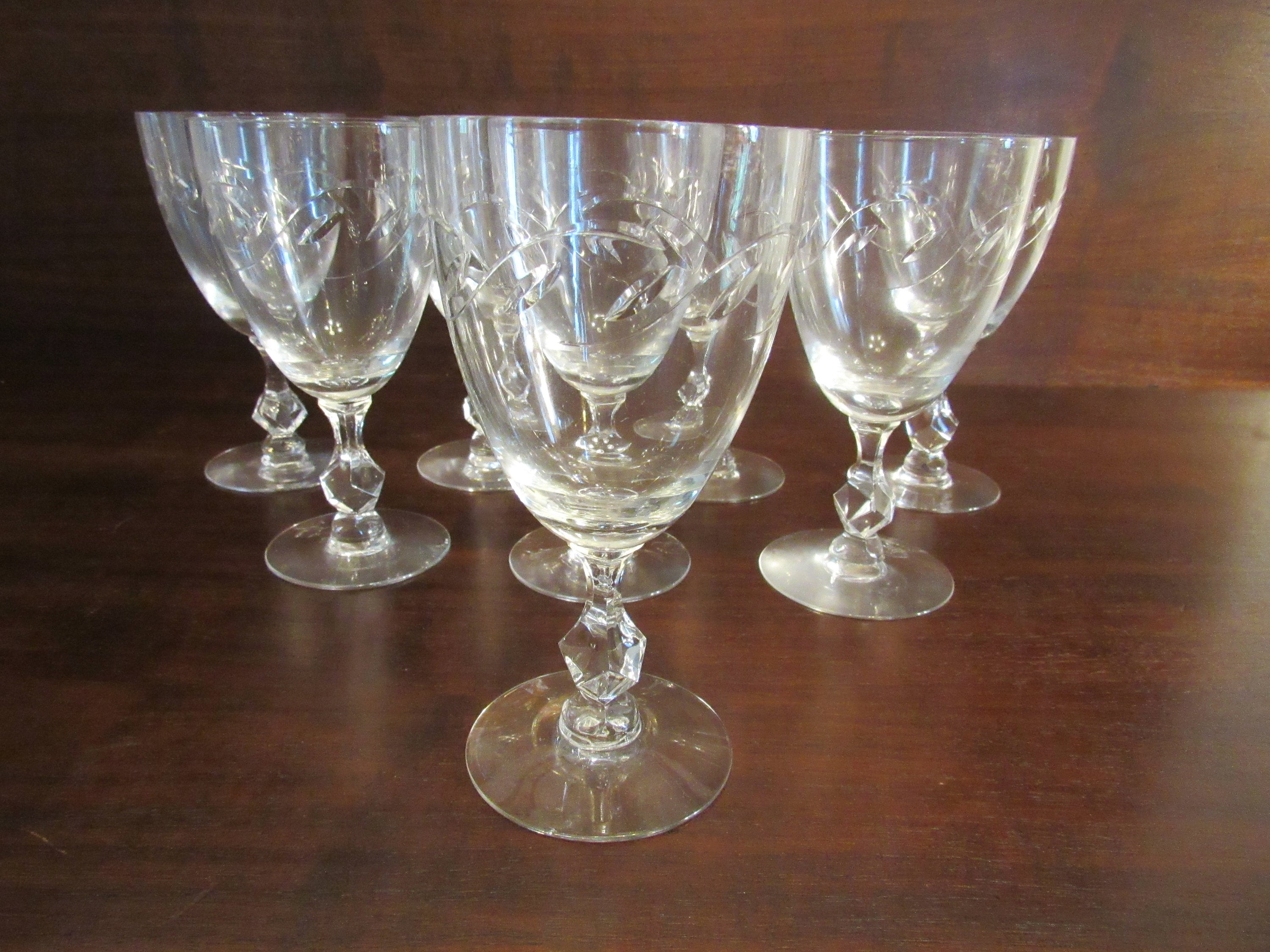 Vintage Modern Clear Gilt Tiffin Glass Wine Glasses - Set of 6