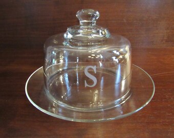 Cosmos by Luminarc, Covered Cheese Dish, Under-plate and Lid , Etched S  on Dome, Made in France.(3226)