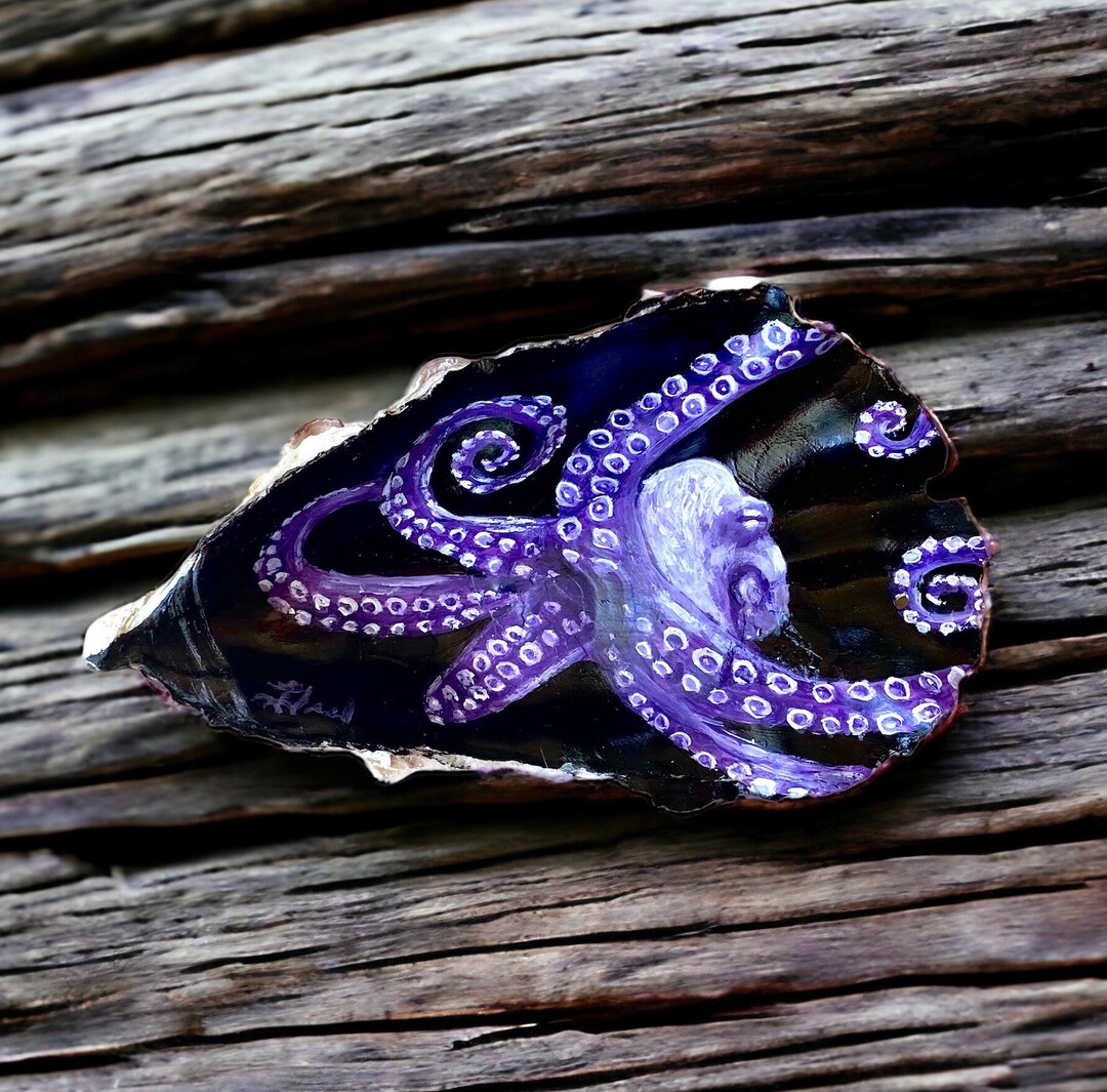 Octopus Oyster Painting, Large Oyster Shell Painting, Octopus Decor ...