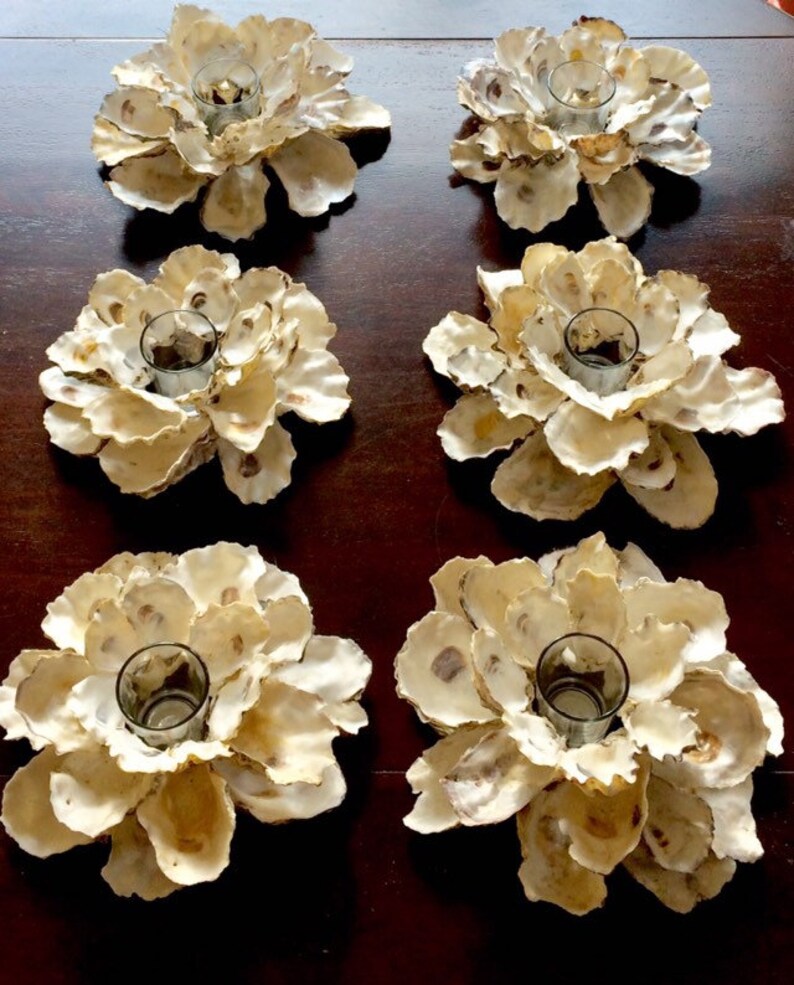 Votive candle holder oyster shell Centerpiece Etsy