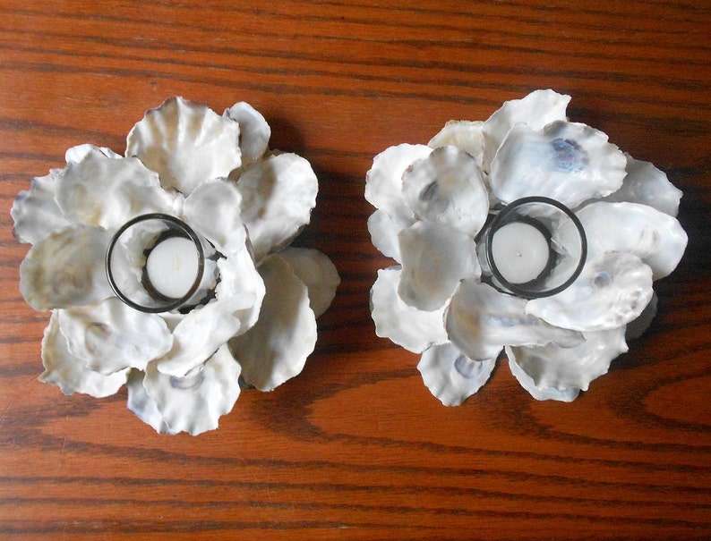 Votive candle holder oyster shell Centerpiece Etsy