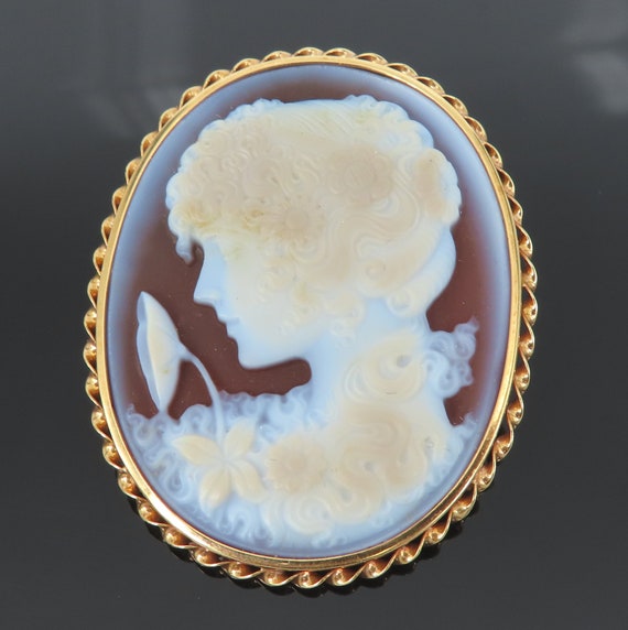 Vintage Hand Carved Agate Cameo 18K Yellow Gold P… - image 8