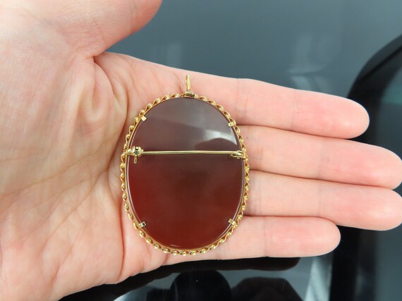 Vintage Hand Carved Agate Cameo 18K Yellow Gold P… - image 5